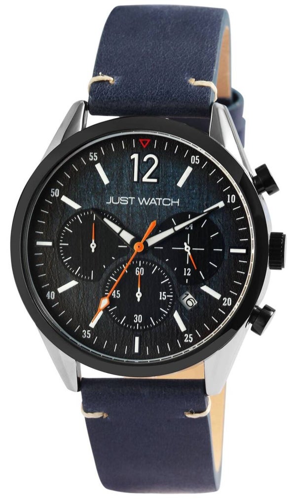 Just Watch Herrenchronograph "Theodor" mit Echtlederarmband, dunkelblau/silberfarben  JW20168-003