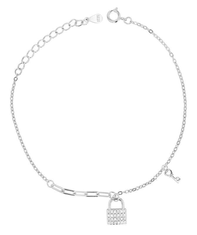 "Kessi" 925/- Echt Silber Armband, rhodiniert, Zirkonia, Schloss mit Schüssel