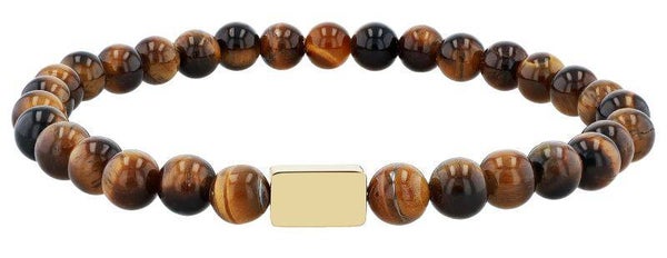 "Jareth", Kugelarmband, Tiegerauge, gravurfähiges Edelstahlelement, goldfarbig