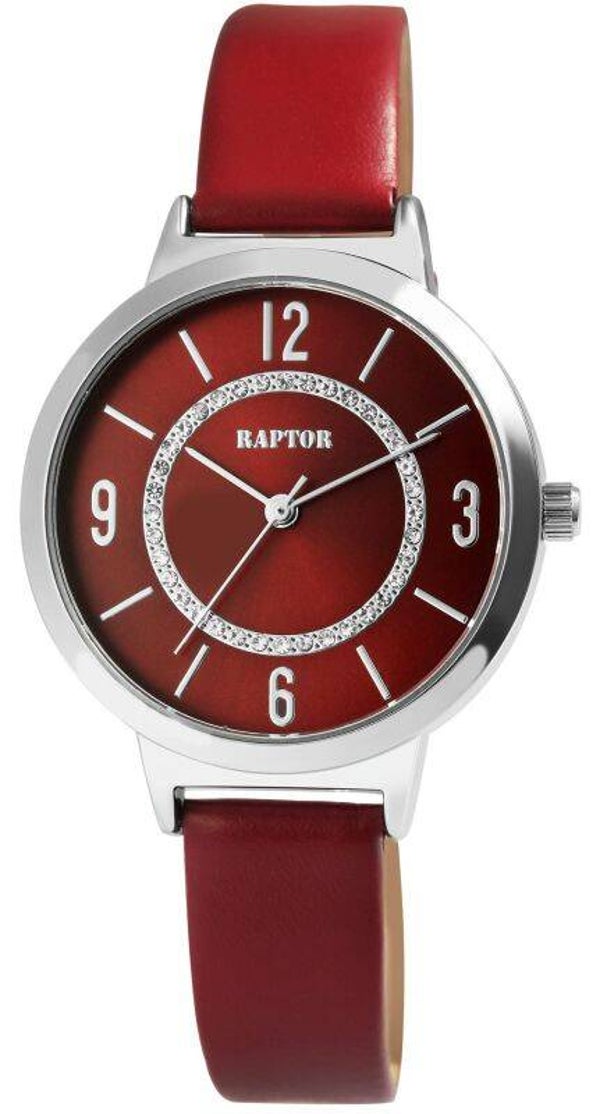 Raptor Damenuhr "Lieke" mit Echtlederarmband, dunkelrot/silberfarben