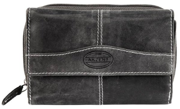 Akzent Damen Geldbörse aus Echtleder. Format 15 x 10 cm. RFID - grau
