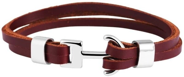 Akzent Echtlederarmband mit Edelstahlelement Anker, braun/silberfarben 5040117-002
