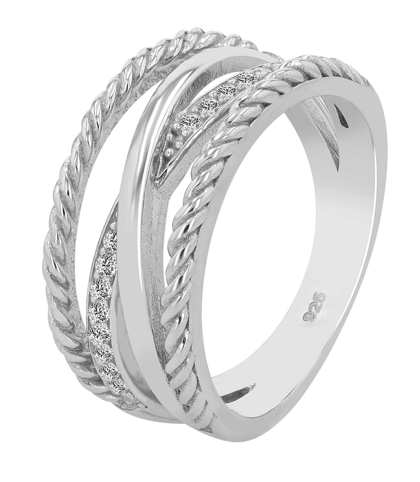 "Ambre" 925/- Echt Silber Damenring, rhodiniert und mit Besatz