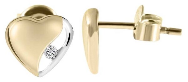333/- o. 375/- Gold "Clara" Herz-Ohrstecker mit Zirkoniabesatz, bicolor