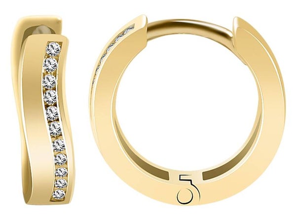 333/- Gold "Helmi" Klapp-Creolen, Zirkoniabesatz, Gelbgold, 8 Karat