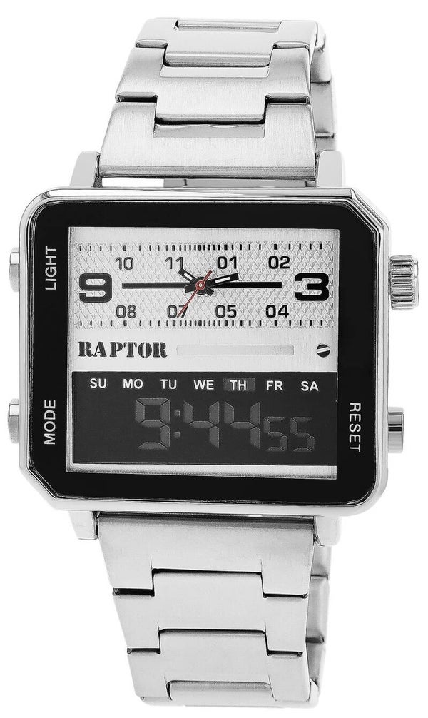Raptor Herrenuhr "Fabius" mit Edelstahlarmband, eckig, analog/digitale Anzeige