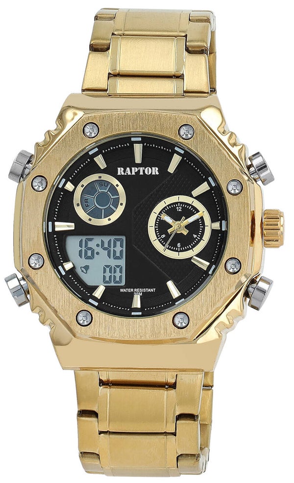 Raptor Herrenuhr "Klaas" Dual-Time mit Edelstahlarmband, Digital- & Analoganzeige