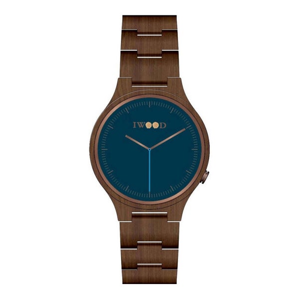 Iwood Echtholz Herrenuhr aus Walnussholz mit blauem Zifferblatt