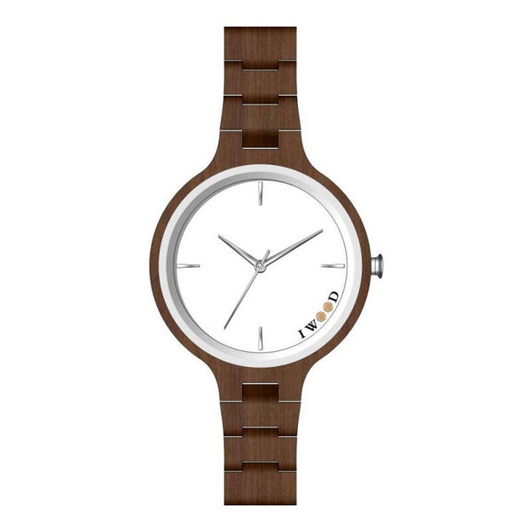 Iwood Echtholz Damenuhr Walnussholz Braun mit Miyota Uhrwerk