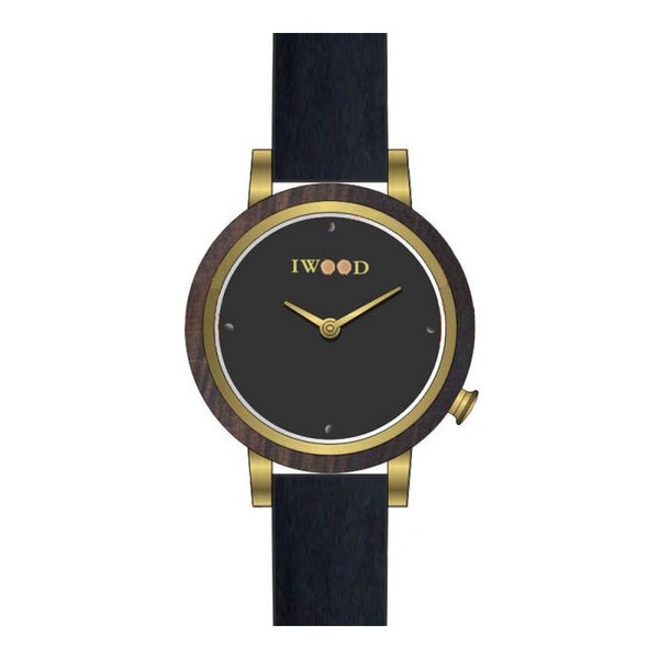 Iwood Echtholz Damenuhr Sandelholz Braun Gold mit Lederarmband