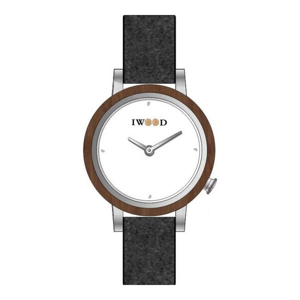 Iwood  Echtholz Damenuhr Walnussholz Braun Silber mit Lederarmband