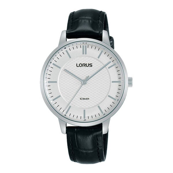 Lorus Damenuhr Edelstahl Silber mit schwarzem Lederarmband