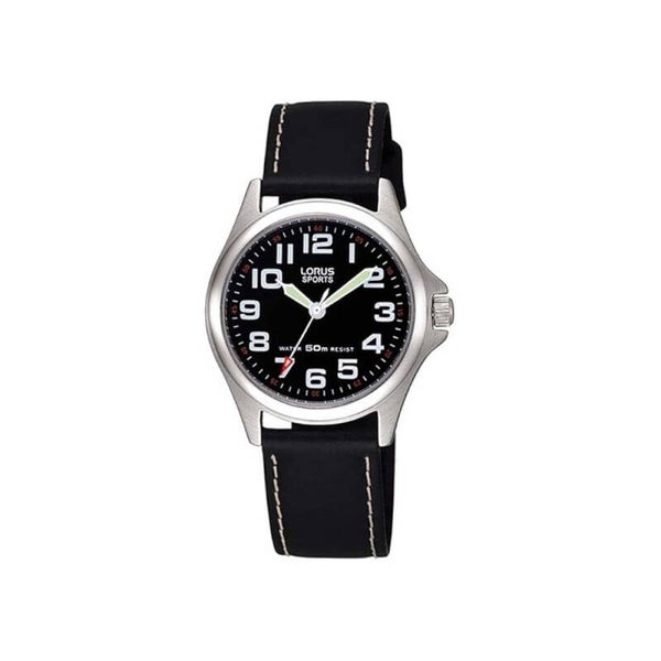 Lorus Damenuhr Edelstahl Silber mit schwarzem Lederarmband