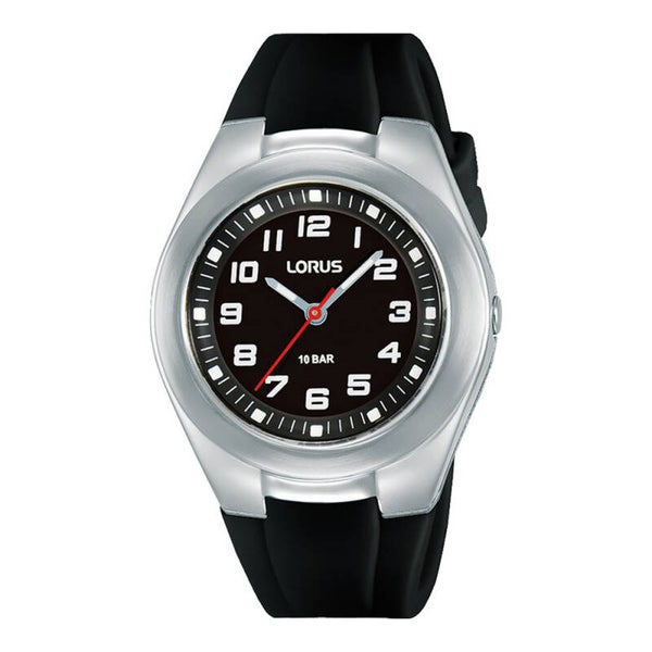Lorus  Damenuhr Silber Schwarz mit Kunststoffarmband