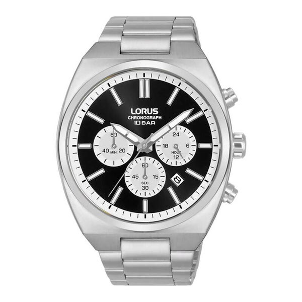 Lorus  Herrenuhr Chronograph Edelstahl Schwarz Weiß mit Datumsanzeige