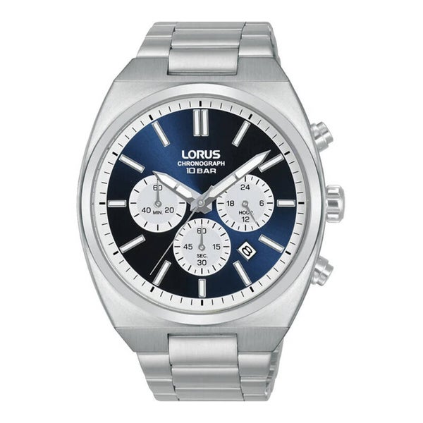 Lorus Herrenuhr Chronograph Edelstahl Blau Grau mit Datumsanzeige
