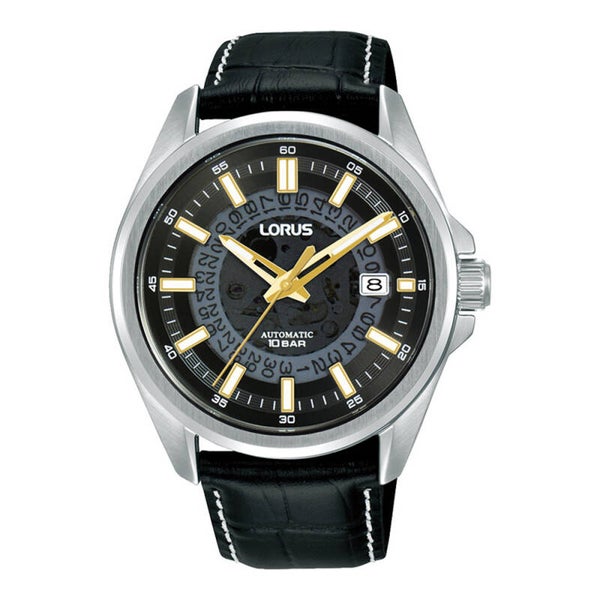 Lorus Herrenuhr Automatik Edelstahl Schwarz Grau mit Glasboden