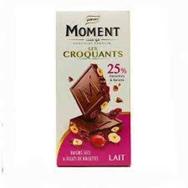 MOMENT CHOCOLAT LES CROQUANTS LAIT 25% RAISIN NOISETTES 180GR
