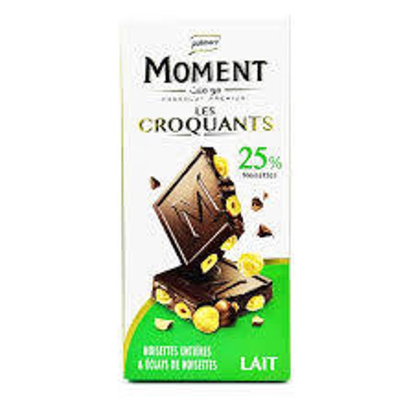 MOMENT CHOCOLAT LES CROQUANTS LAIT 25% NOISETTES ENTIERES ET ECLATS 180GR