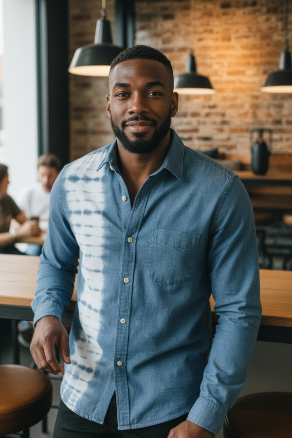 large linen indigo shirt shibori