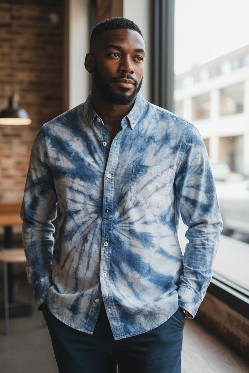 large linen indigo shirt long sleeves