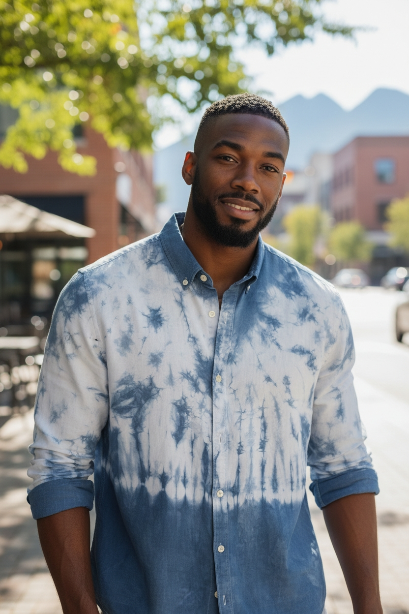 men's linen indigo shirt small size