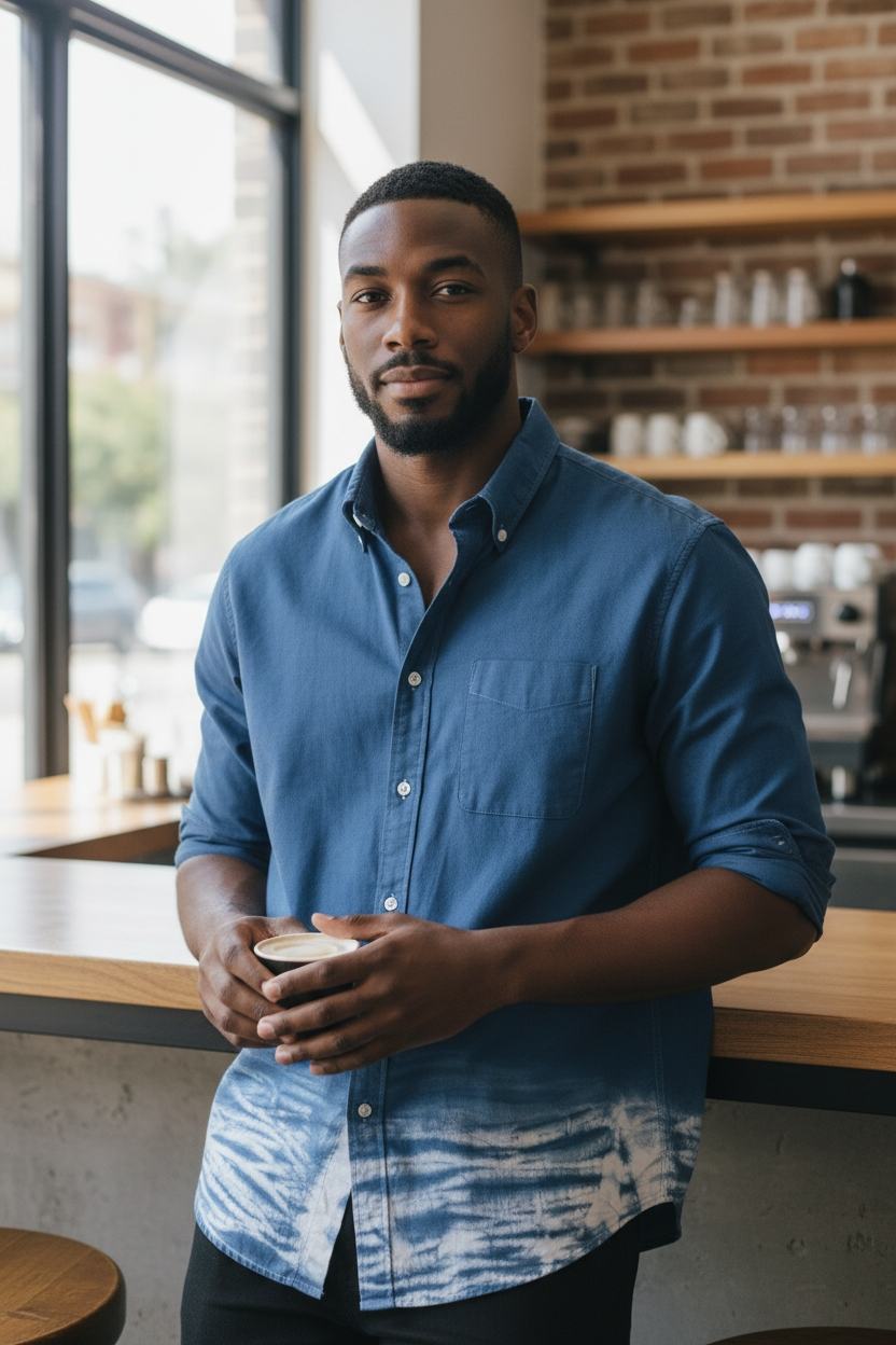 X large indigo cotton men's shirt