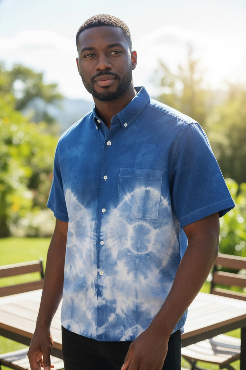 linen short sleave indigo dye