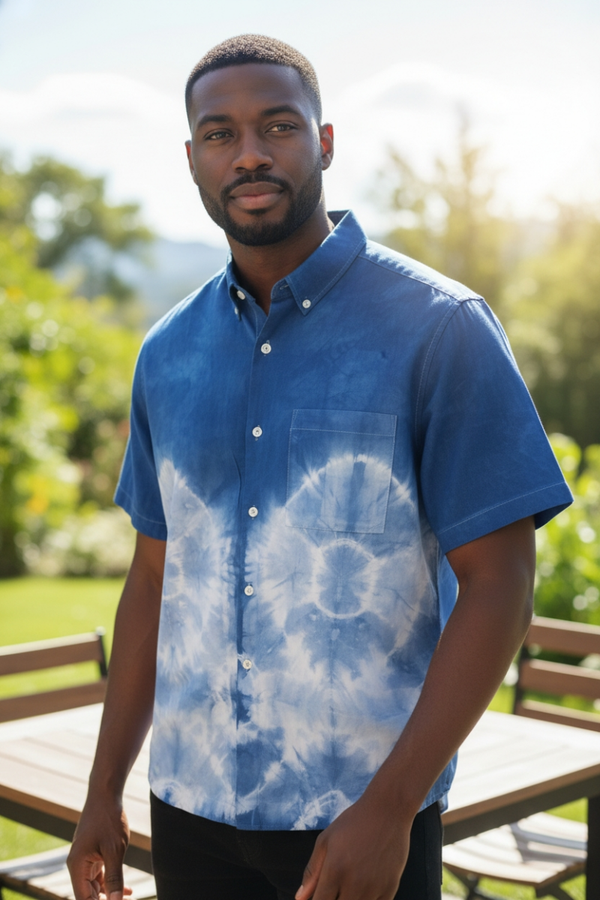 linen short sleave indigo dye