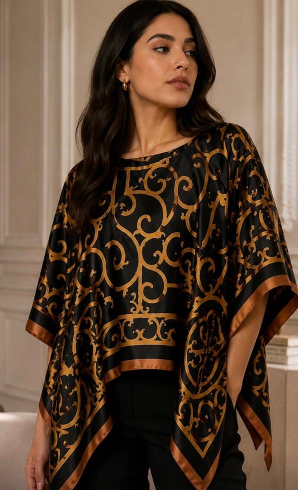 Elegant Black & Gold Baroque Poncho