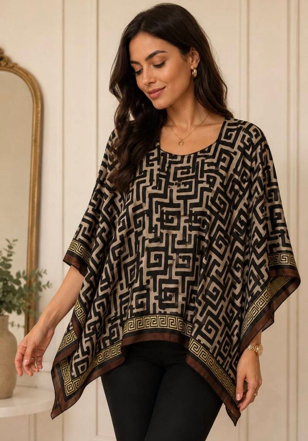 Luxury Black & Gold Geometric Cape Poncho