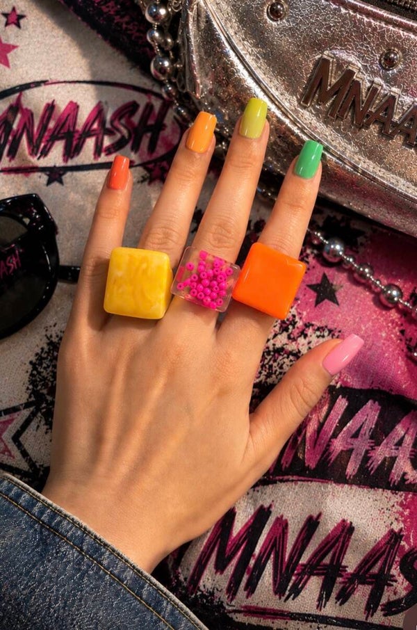 Y2K Chunky Square Multicoloured Rings