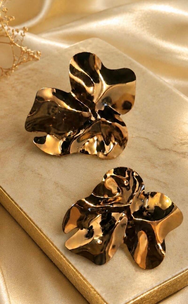 Gold Sculptural Floral Statement Earrings