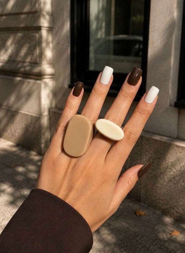 Y2K Nude & Ivory  Resin Ring Duo UK Medium