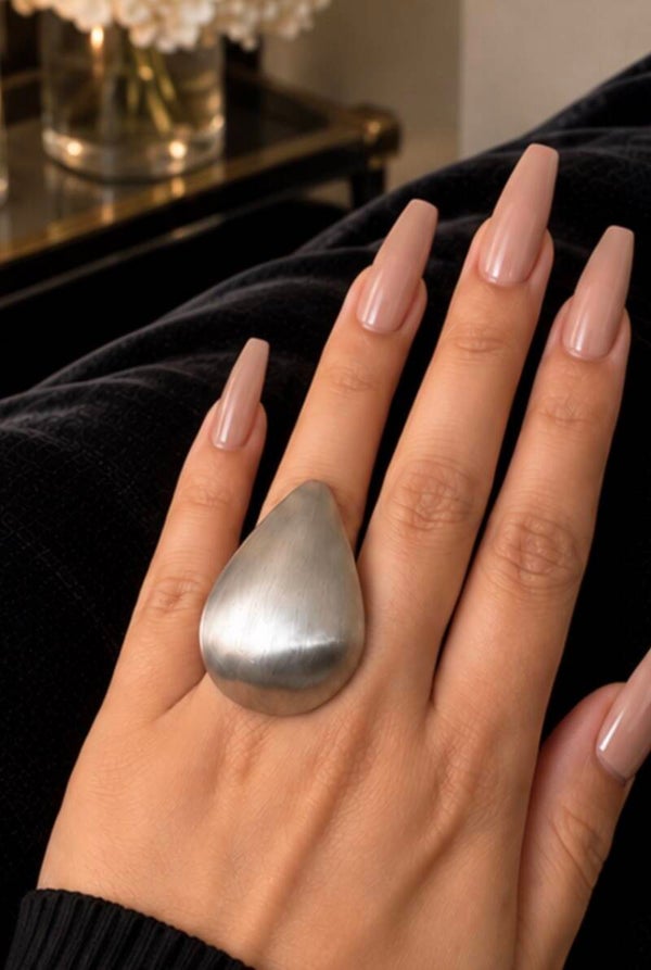 Silver Plated Teardrop Statement Adjustable Ring