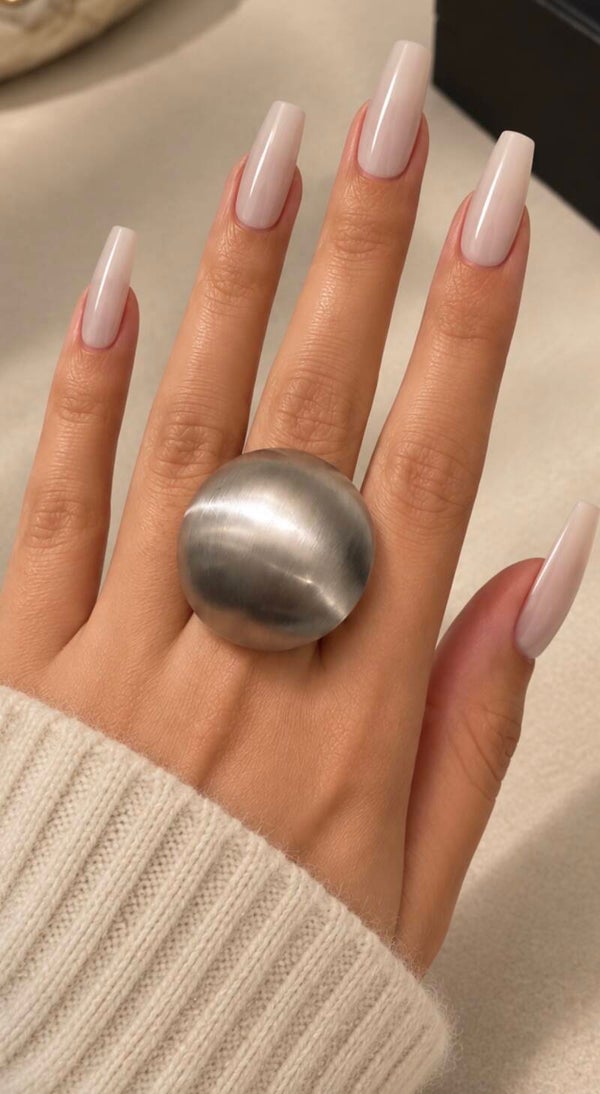 Silver-Plated Dome Statement Ring – Adjustable