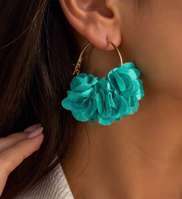 Turquoise Bloom Floral Hoop Earrings