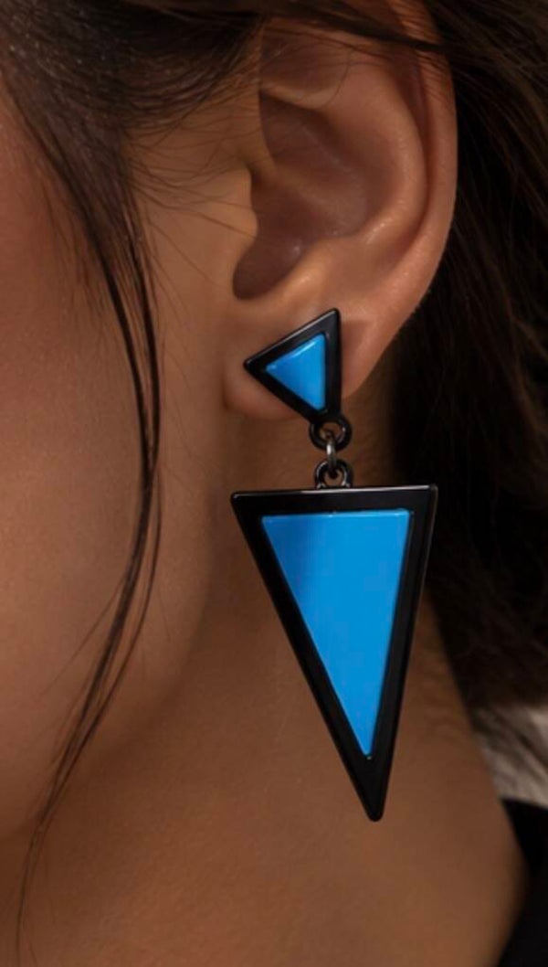 Electric Blue Resin Geometric Statement Earrings