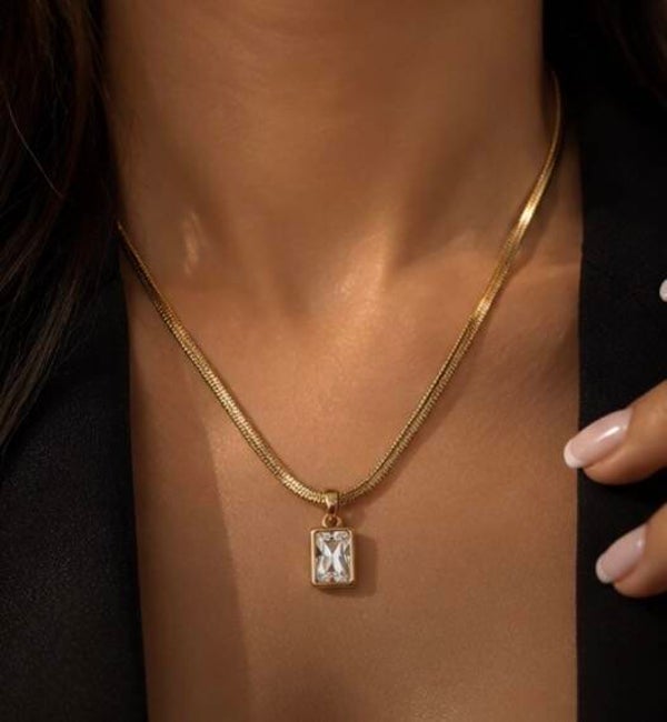Gold Stainless Steel Crystal Pendant Necklace