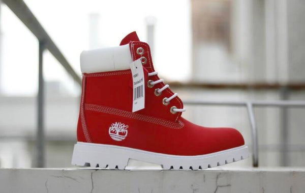 Red & White Premium Timberland-Style Boots
