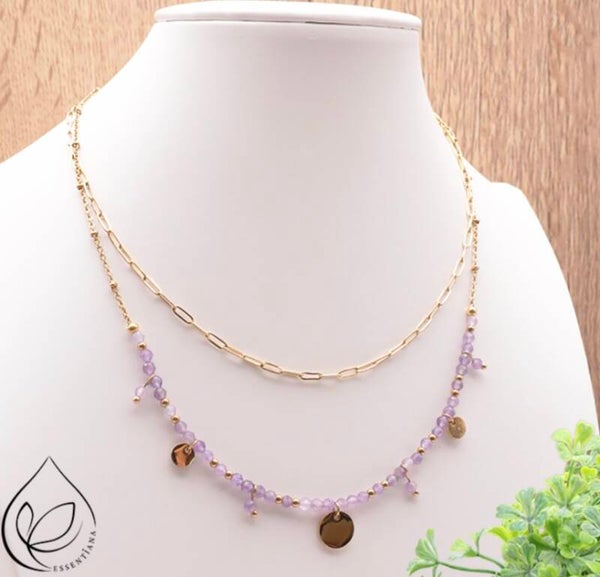 Collier doré améthyste