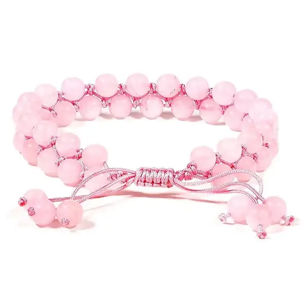 bracelet double rangées quartz rose 6mm