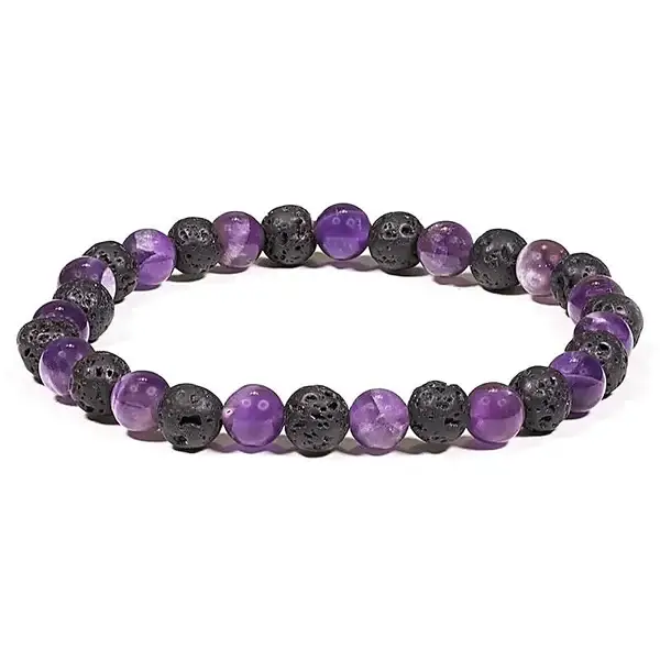 bracelet en 6mm pierre de lave / améthyste