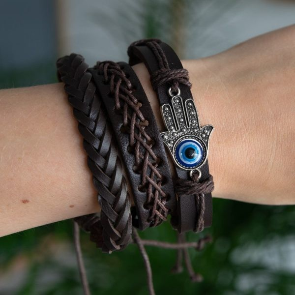 Bracelet Bohéme Imitation Cuir Main Hamsa