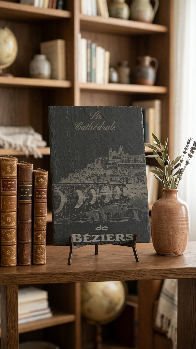Plateau en Ardoise Gravée / Présentation Fromage et Tapas  "La Cathédrale de Béziers"   -  AU CHOIX