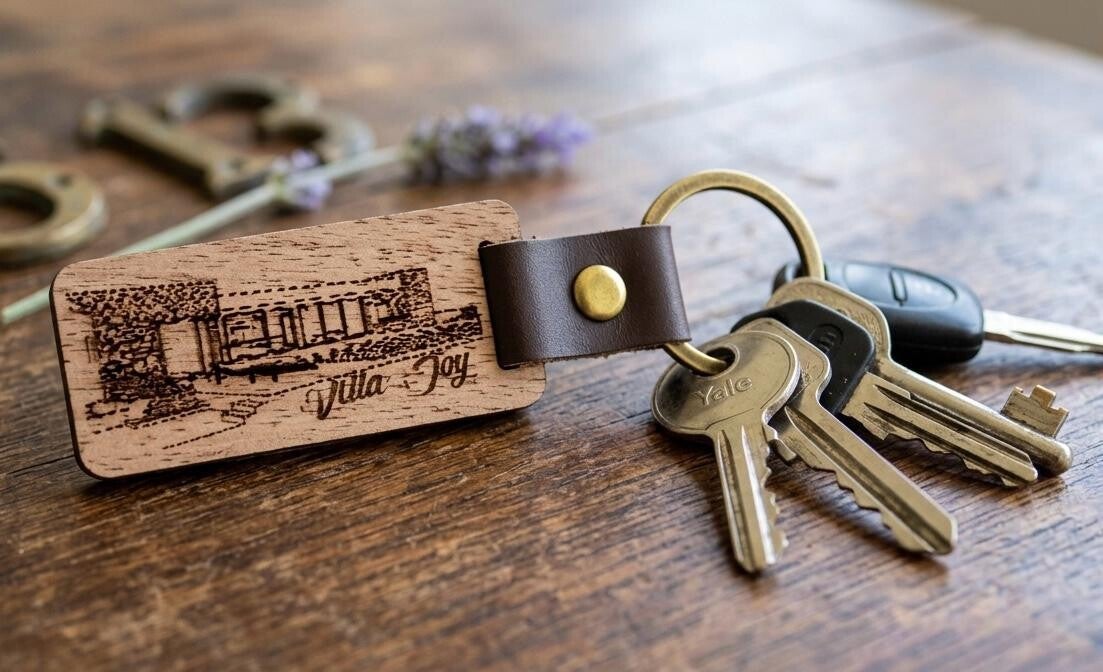 Porte-Clés en Bois et Cuir Gravés au Laser (Lot de 10) – A PERSONNALISER