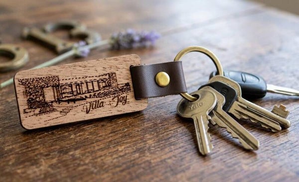 Porte-Clés en Bois et Cuir Gravés au Laser (Lot de 10) – A PERSONNALISER