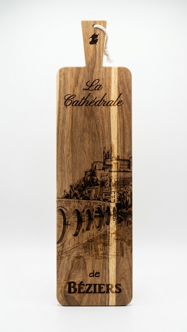 Planche à Tapas / Découper en Bois Gravé  "Cathédrale de Béziers"