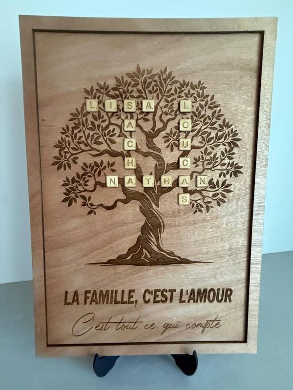 Tableau multicouches "Arbre Famille Scrabble " –   Prénoms  A PERSONNALISER