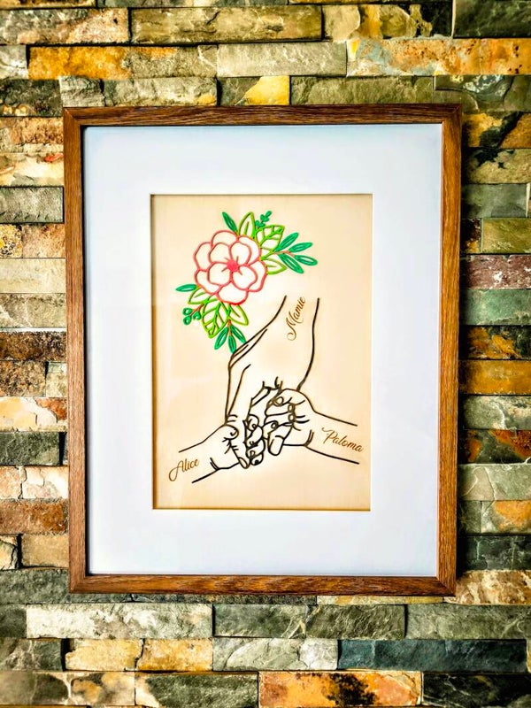 Tableau en bois multicouches "Lien de Famille" - A personnaliser 3 ou 4 Prénoms